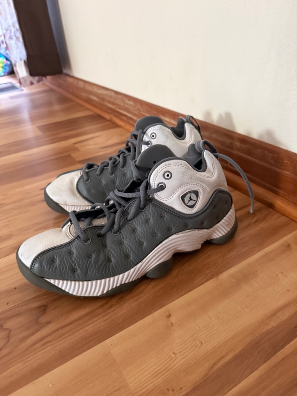 Jordan Gray and White Low-Top Basketball Sneakers